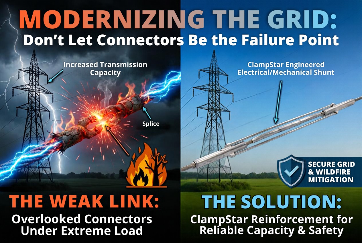 Modernizing the Grid: Don't Let Connectors Be the Failure Point. Overlooked connectors under extreme load versus ClampStar reinforcement for reliable capacity and safety.